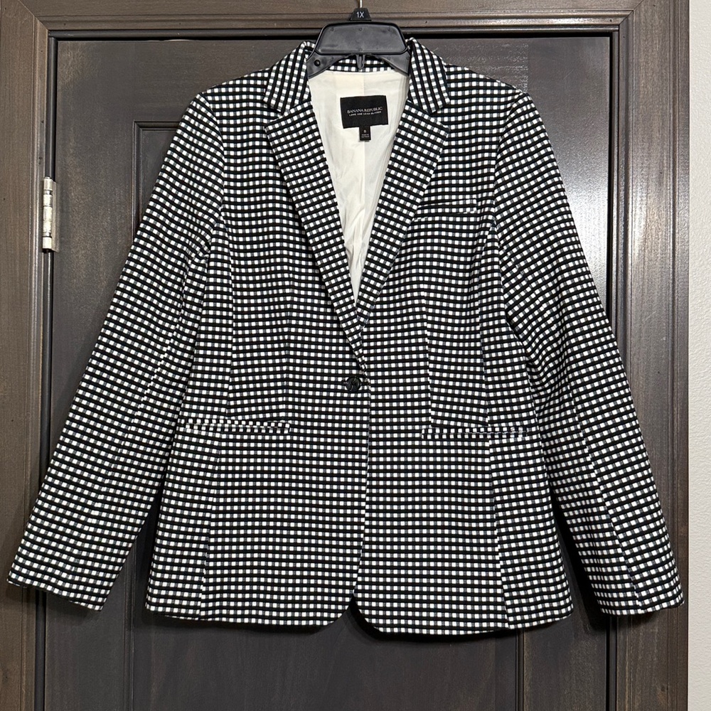 Banana Republic Long and Lean Blazer Jacket Gingham Size 8